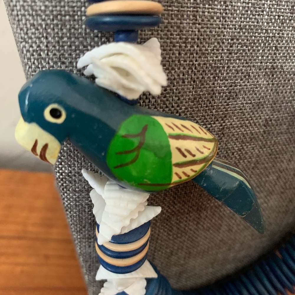 Tropical Parrot Necklace w/ Blue Beads - Picture 2 of 4